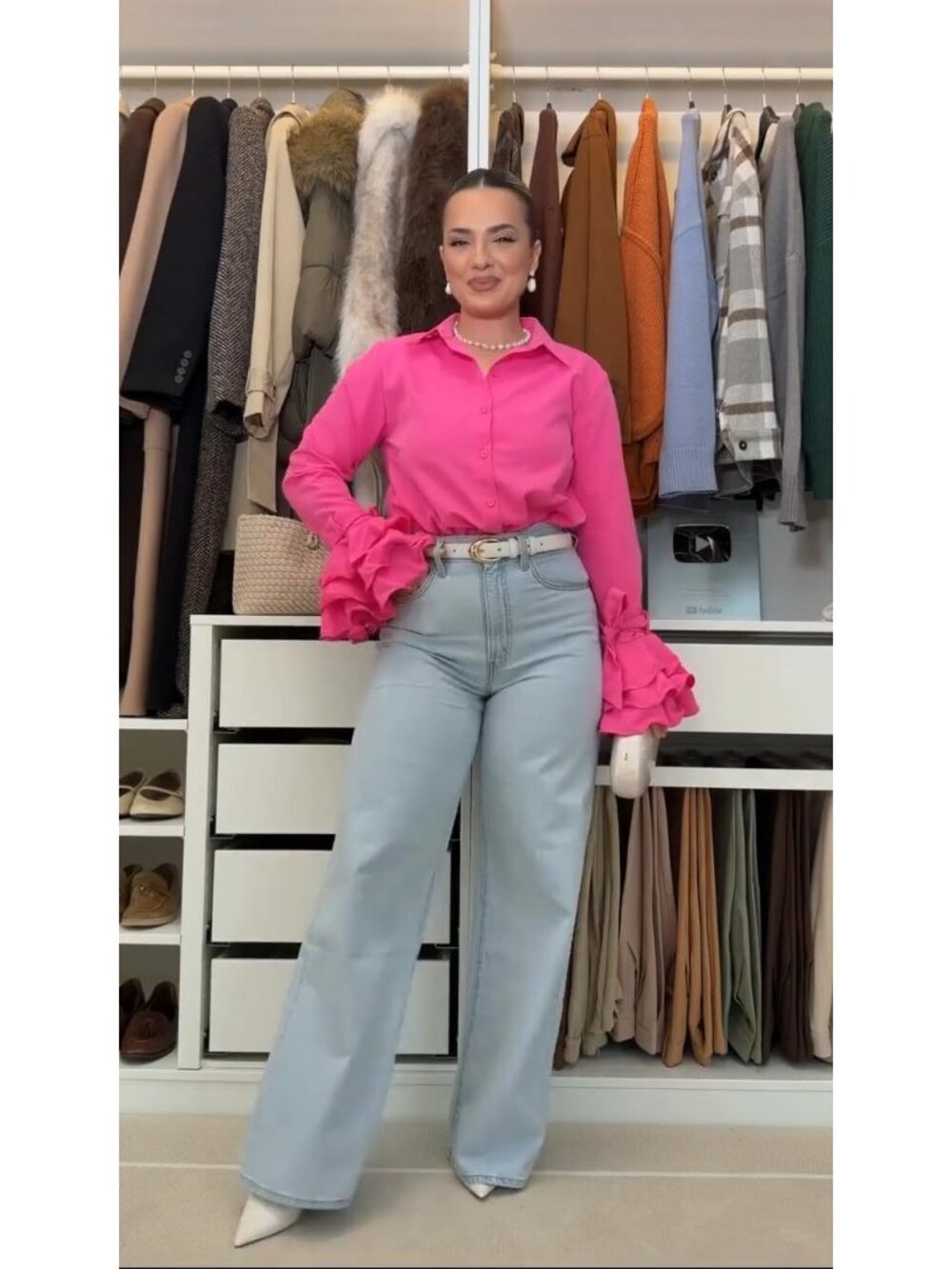 Women's Pink High Neck Button Down Long Sleeve SOLID Work Blouse Shirt